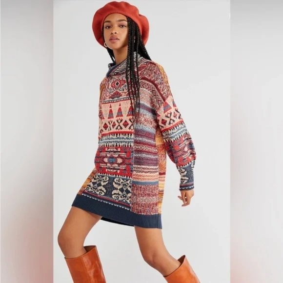 NWOT Free People Taos Sweater Mini Dress In Red, Size XS - Picture 2 of 9